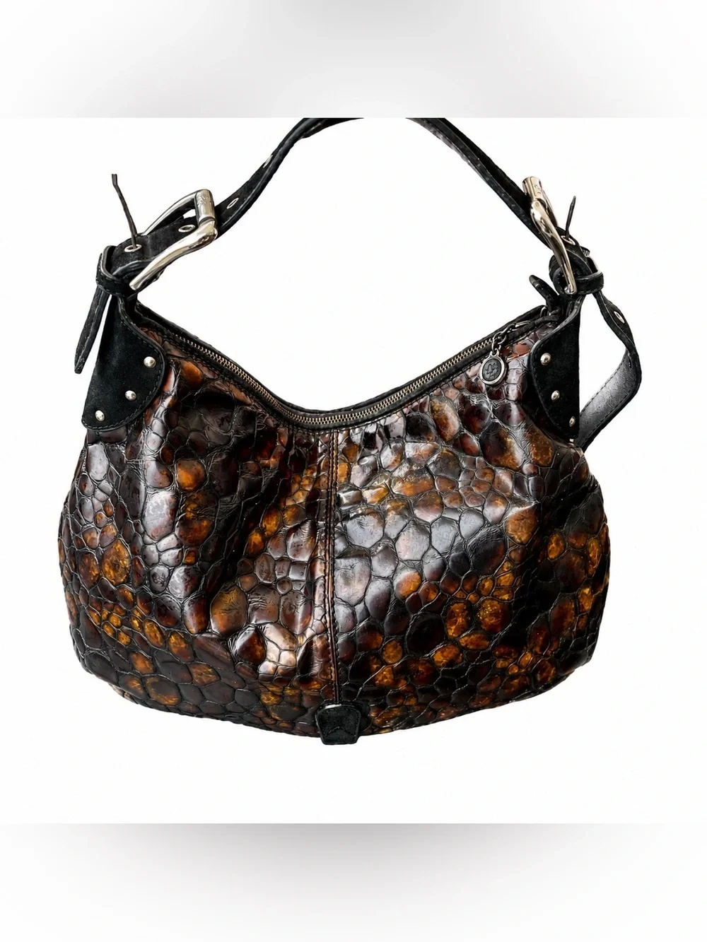 Donald J. Pliner Made In Italy Patent Embossed Croc Hobo Bag